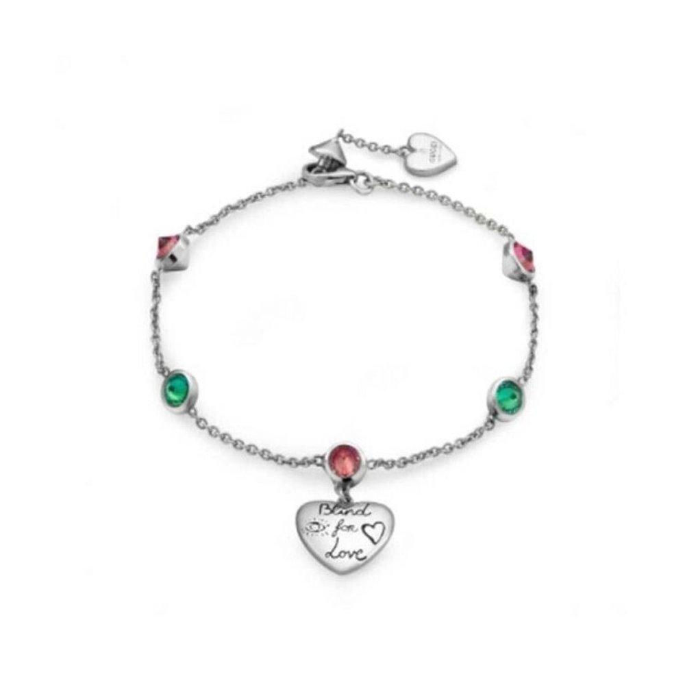 NEW GUCCI Bracelet Chain Blind for Love Heart Pink Green Bijou Silver Ag925 17 - Picture 1 of 6